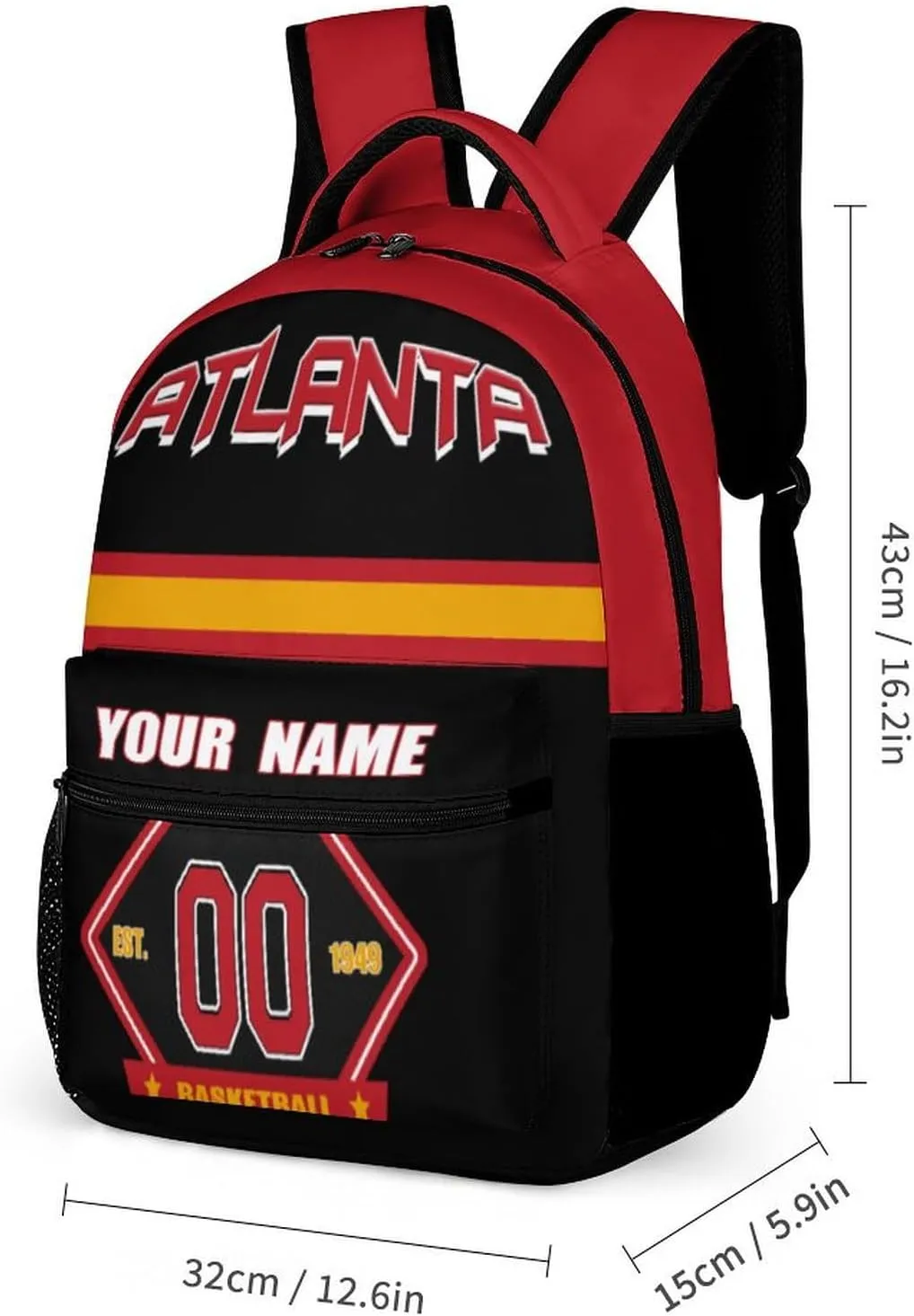 Generic Custom Backpack High Capacity Bag Basketball Fans Gifts for Teenager Men Women, Number & Add Name, Atl01_h