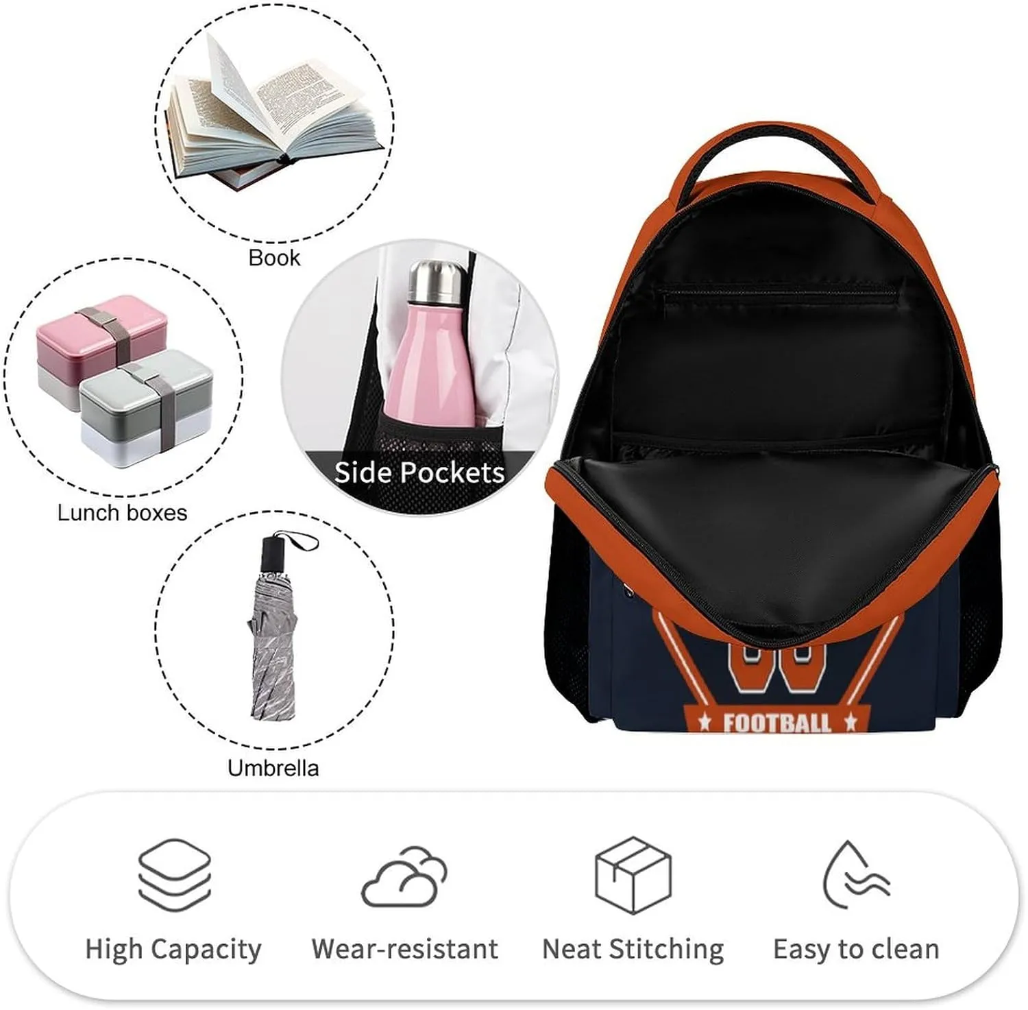 Generic Custom Backpack High Capacity Bag Football Fans Gifts for Men Women Teenager, Add Name & Number, Chi06-b