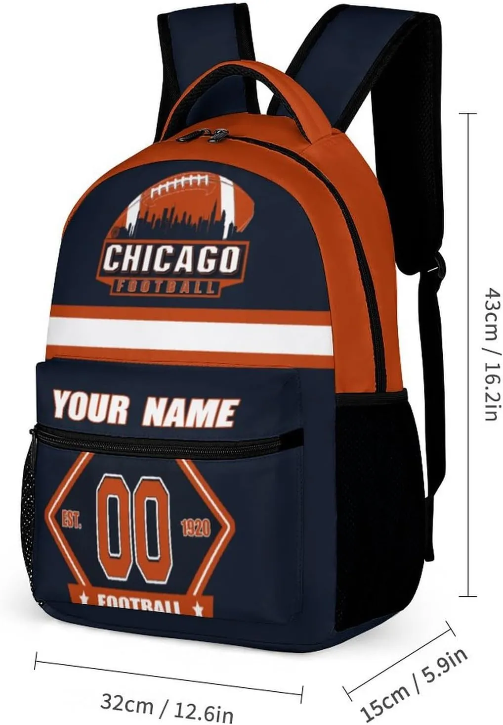 Generic Custom Backpack High Capacity Bag Football Fans Gifts for Men Women Teenager, Add Name & Number, Chi06-b