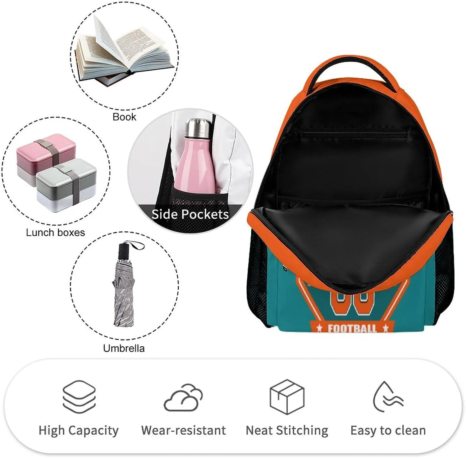 Generic Custom Backpack High Capacity Bag Football Fans Gifts for Men Women Teenager, Add Name & Number, Mia20-d