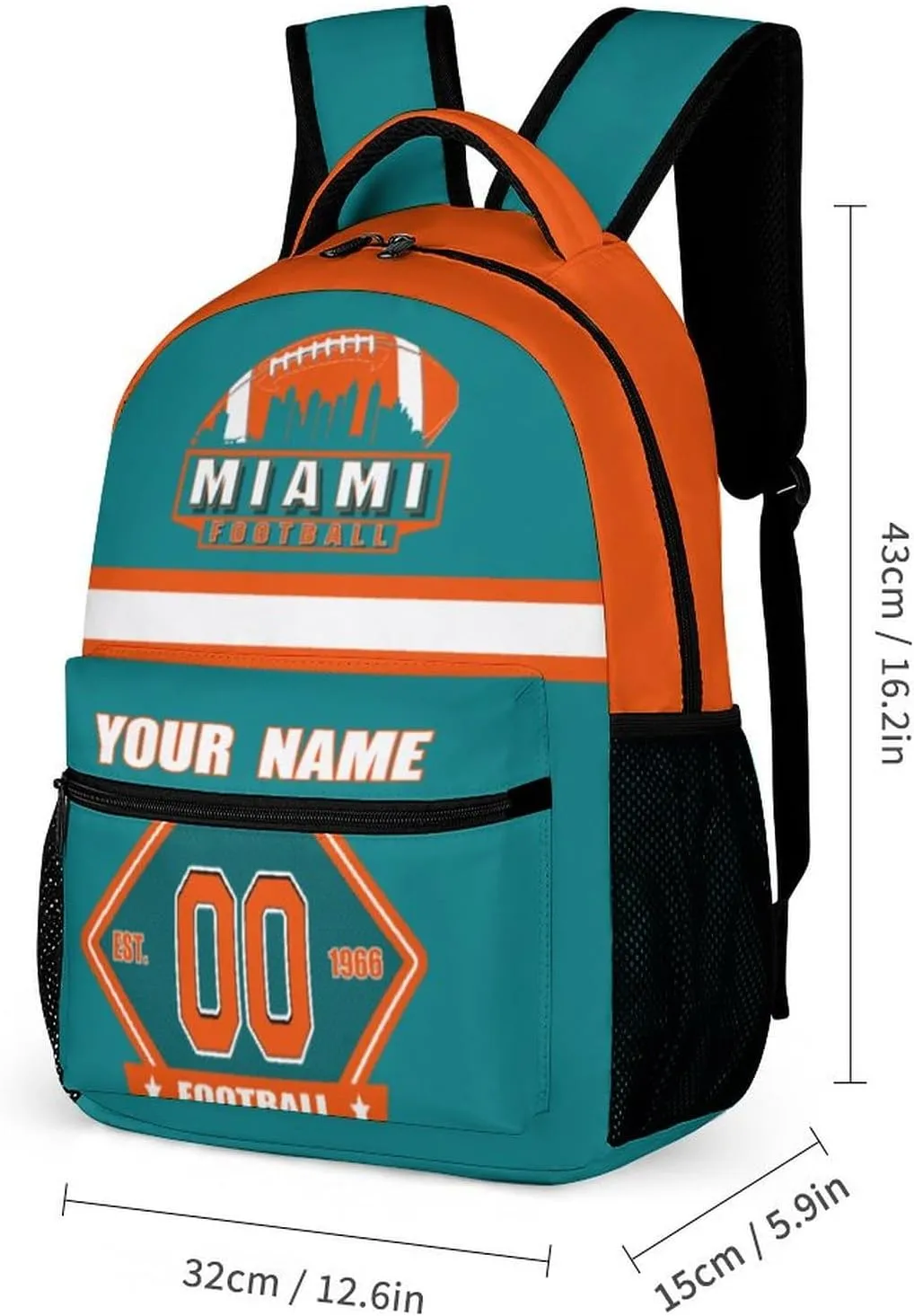 Generic Custom Backpack High Capacity Bag Football Fans Gifts for Men Women Teenager, Add Name & Number, Mia20-d