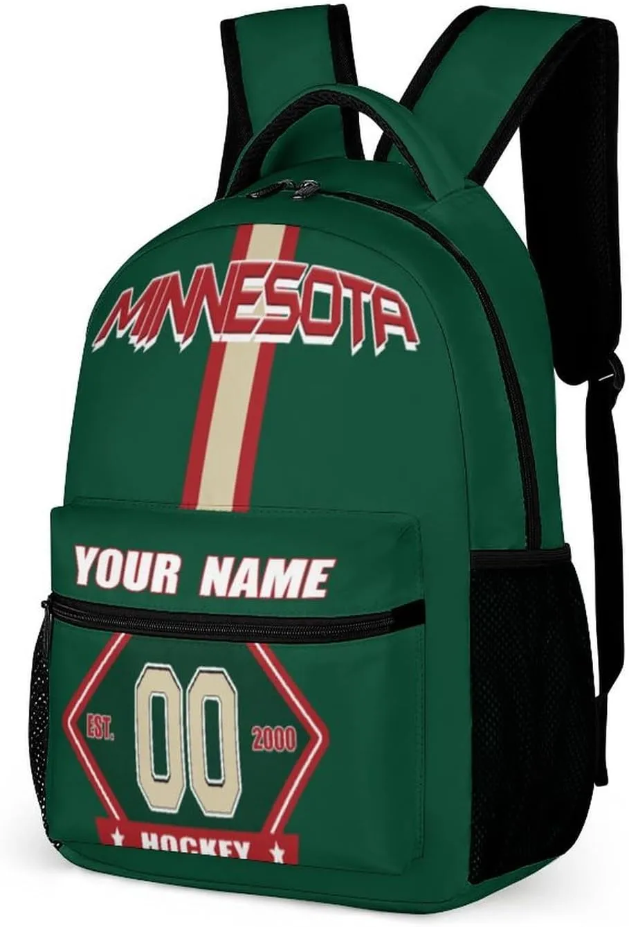 Generic Custom Backpack High Capacity Bag Hockey Fans Gifts for Teenager Men Women, Add Name & Number, Min15-w