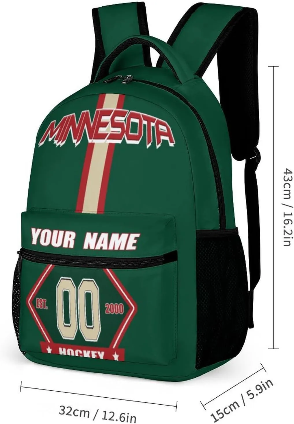 Generic Custom Backpack High Capacity Bag Hockey Fans Gifts for Teenager Men Women, Add Name & Number, Min15-w