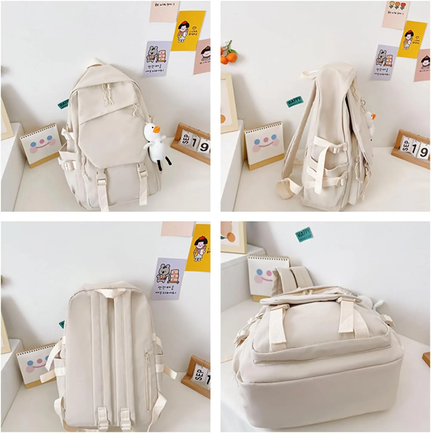 Genshin Impact Backpack Women Men Unisex Scaramouche Rucksack Hu Tao Xiao Bag Kawaii Backpack, Free Keychain (White-Ayaka)