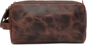 Genuine Buffalo Leather Toiletry Bag for Men Handcrafted Vintage Dopp Kit Organizer for Cosmetics,Shaving Kit with Waterproof Lining