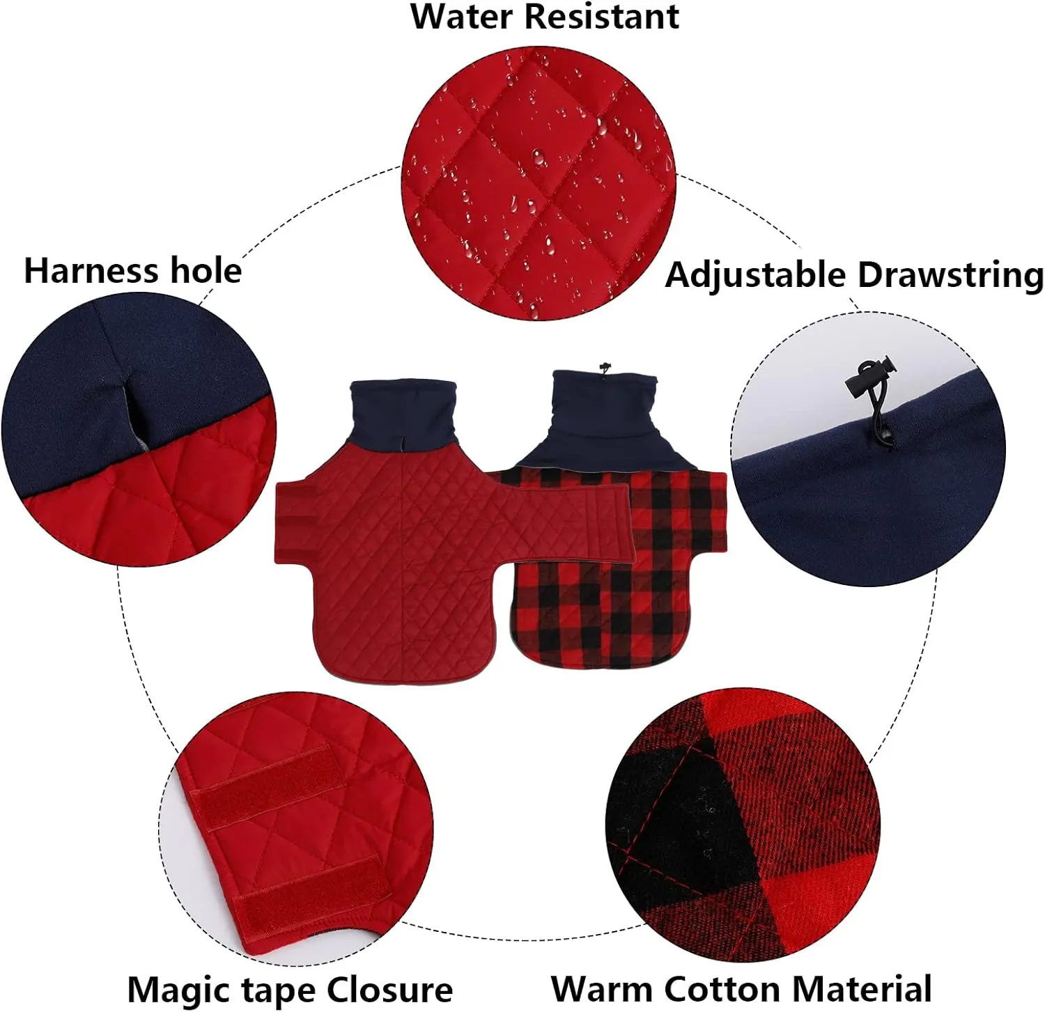 Geyecete Dachshund Coat,Dachshund Winter Coat,Warm Waterproof Windproof, High Neckine String Holes Miniature Dachshund Jacket for Small Dog-Red-M