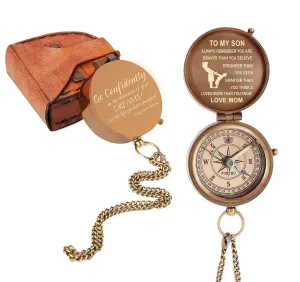 Gift for Son from Mom | Engraved Compass Gift to Son, Mother to Son Gifts for Graduation, Birthday Baptism Confirmation Communion - Go Confidently Compass