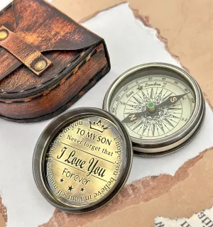 Gift Son - Engraved Pocket Compass for Son - Gift for Son - Brass Compass with Leather Box - Best Son Gift, Birthday, Christmas, Graduation, Confirmation, Baptismal, Communion, Boy Scout