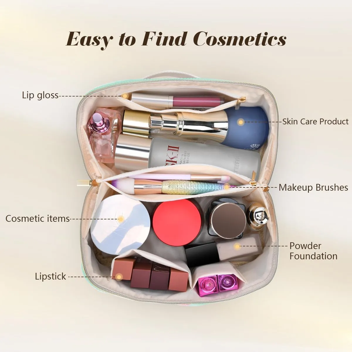 Gifts for Girls, Initial Travel Makeup Bag Women's Day Gift Make up Bag Cosmetic Bags Monther's Day Gifts, Personalized Stuff Bag Cute Makeup Bag Birthday Gifts for Women/Friend/Mother Green - Q