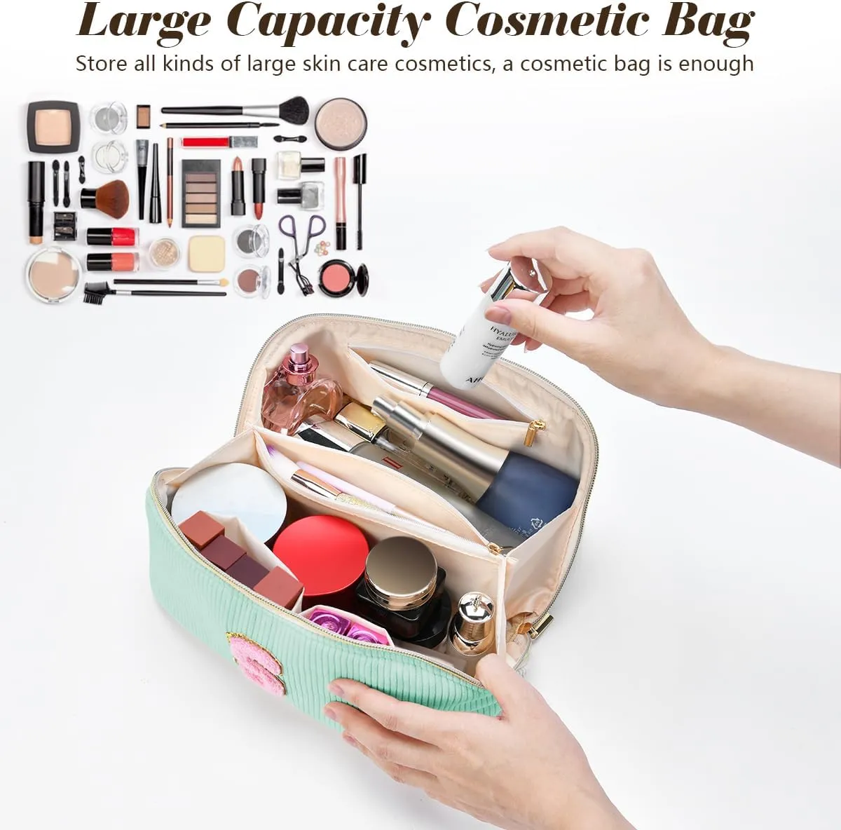 Gifts for Girls, Initial Travel Makeup Bag Women's Day Gift Make up Bag Cosmetic Bags Monther's Day Gifts, Personalized Stuff Bag Cute Makeup Bag Birthday Gifts for Women/Friend/Mother Green - Q