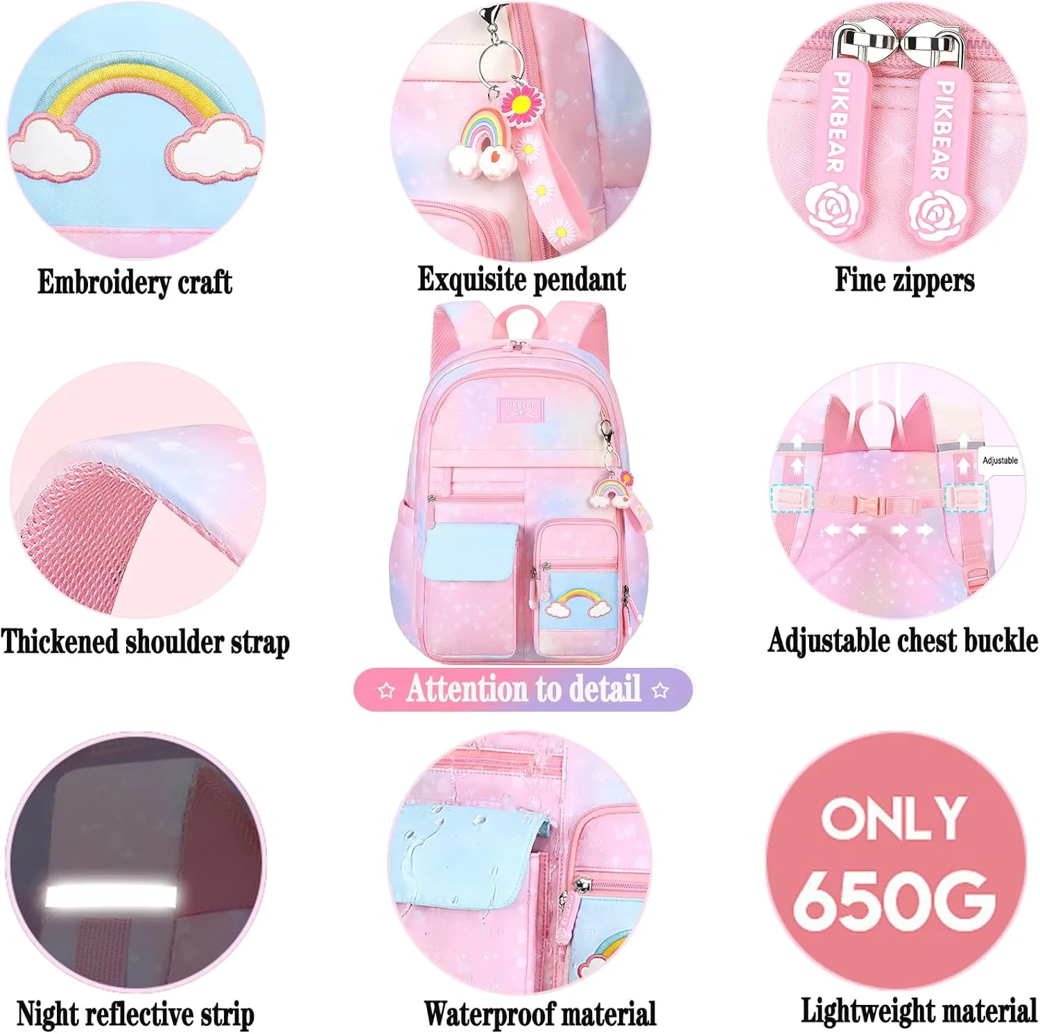 Girls Backpack Starry Rainbow Bookbag Cute Large Capacity Backpack Multifunction Fashion Casual Laptop Travel Bag For Girl (Blue-17inch)