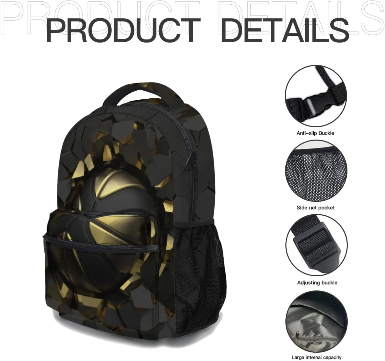 Giwawa Baskestball Backpack for Kids 3D Sports Ball Elementary School Shoulder Bag Bookbag for Men Boys Girls Laptop Tablet Travel Multiple Pockets Hiking Daypack