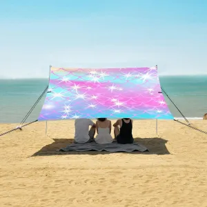 Glitter Galaxy Mermaid Scales Beach Canopy Tent Anti-UV & Wind Resistant, Camping Sun Shelter Easy Setup Portable,Outdoor Shade Tents with Sandbags,Sand Shovels,Ground Pegs & Stability Poles
