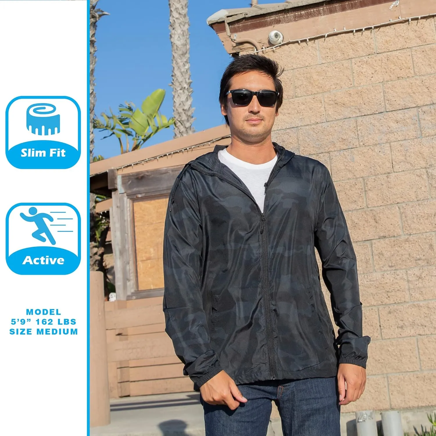 Global Blank Men's Windbreaker Jacket Lightweight Water-Resistant Windbreakers for Men