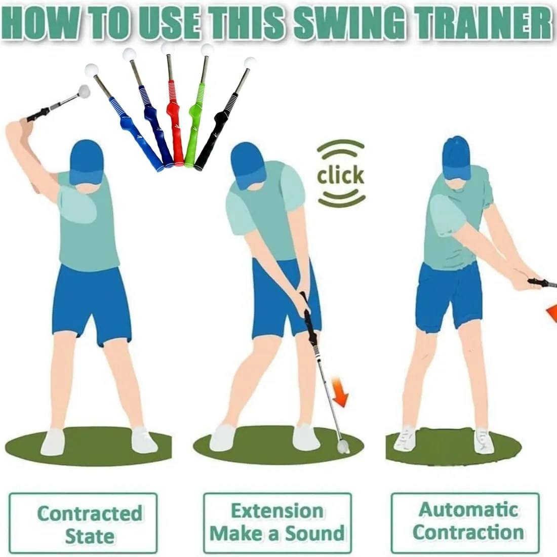 Gloryboom Telescopic Club, Retractable Golf Swing Training Aid, 2025 Upgraded Golf Grip Trainer for Right & Left-Handed Golfers for Beginners, Power & Grip Training