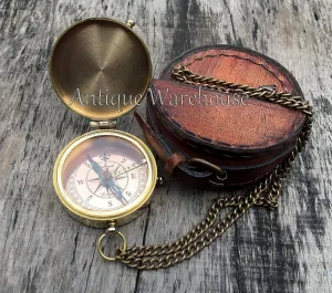 Go Confidently in The Direction of Your Dreams. Solid Brass Engraved Astrolabe Working Compass with Leather Case Gift for Men/Women/Christmas/Birthday