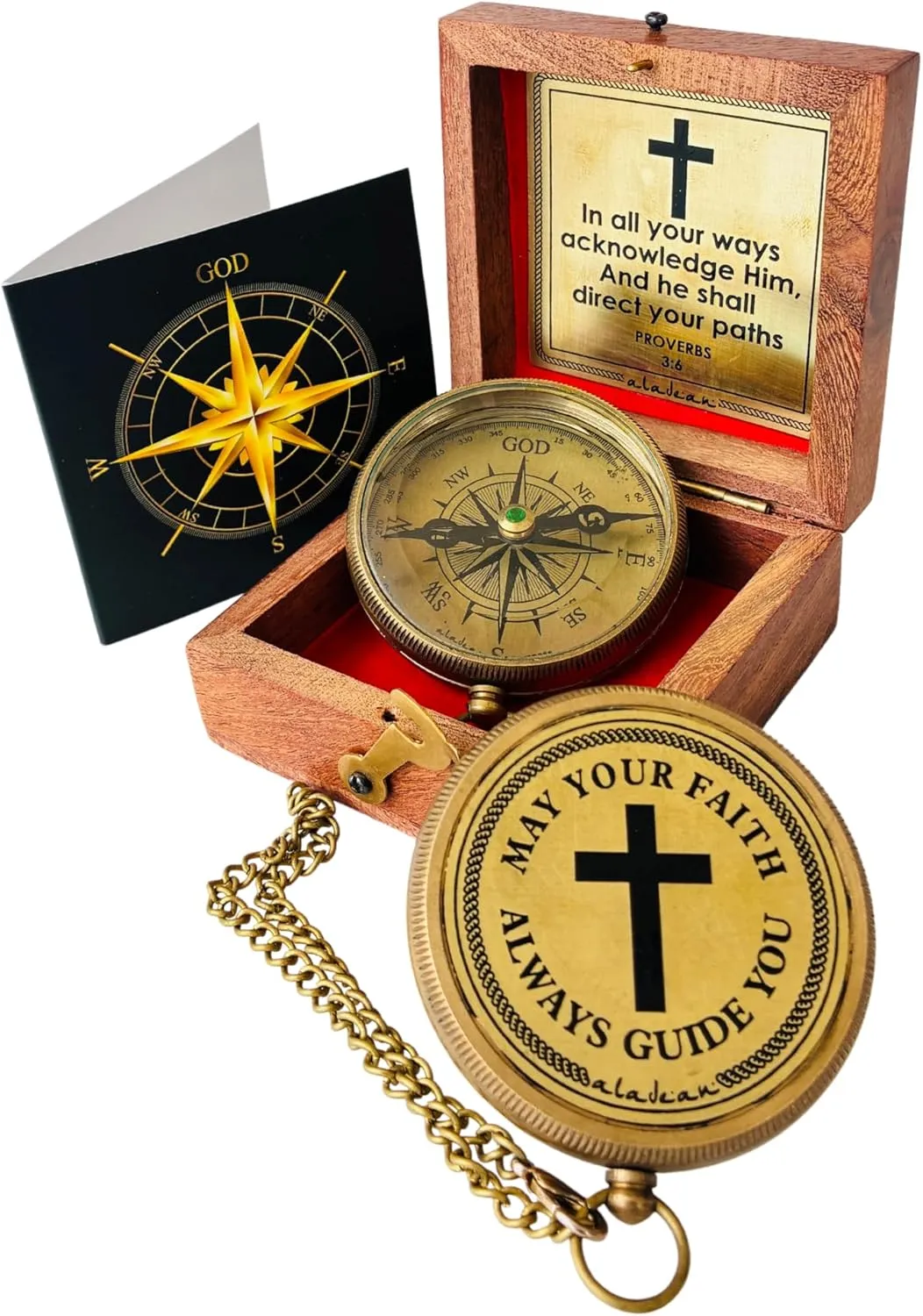 God's Faith Compass - Christian Religious Gift for Men Women | Engraved Hiking Compass Catholic Gift Communion Baptism Confirmation (May Your Faith Always Guide You)