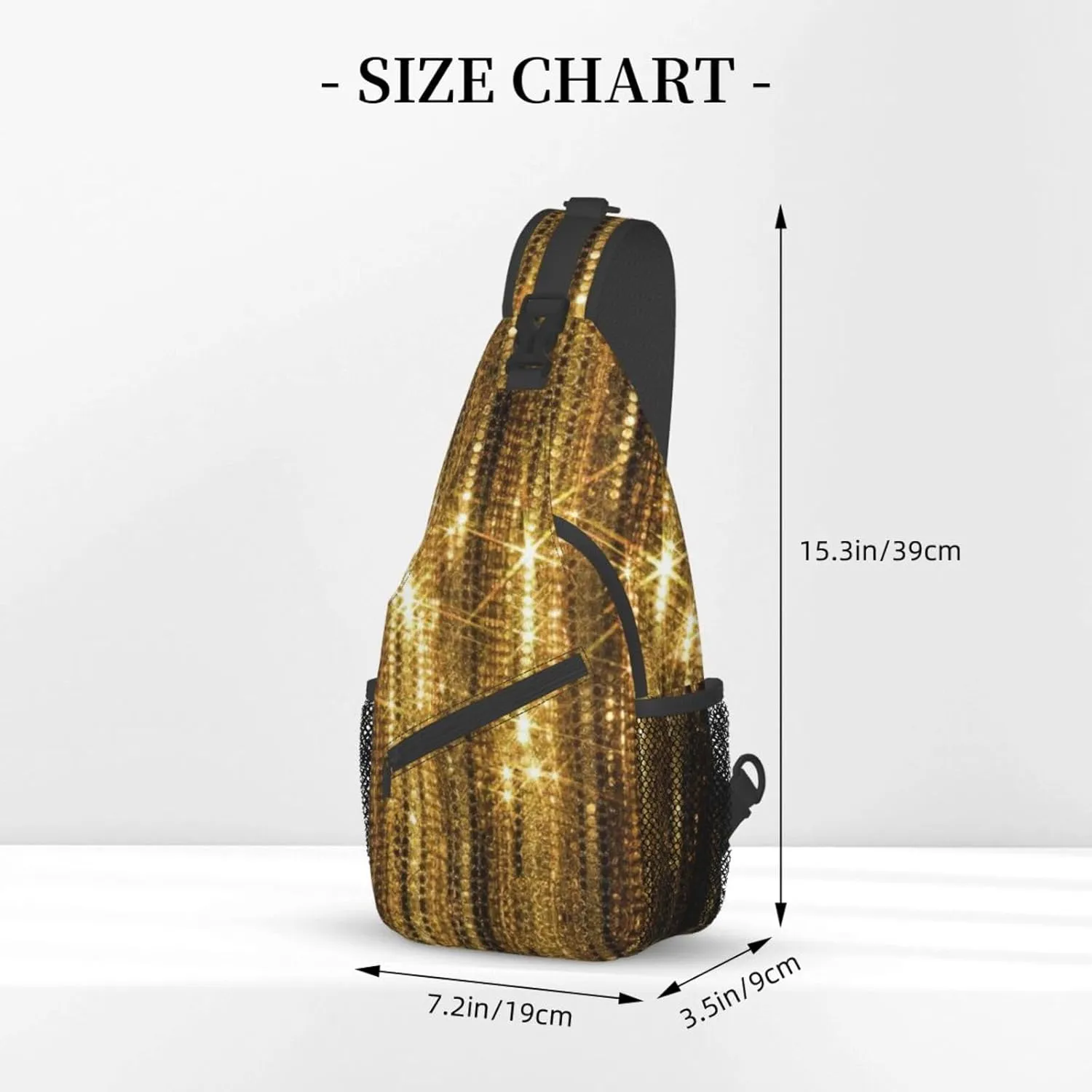 Gold Sequin Sparkle Versatile Travel Hiking Backpack-Perfect For Outdoor Cycling,Chest Shoulder Bag
