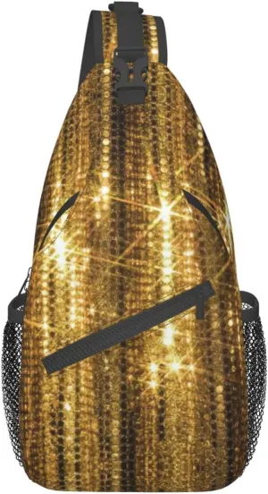 Gold Sequin Sparkle Versatile Travel Hiking Backpack-Perfect For Outdoor Cycling,Chest Shoulder Bag