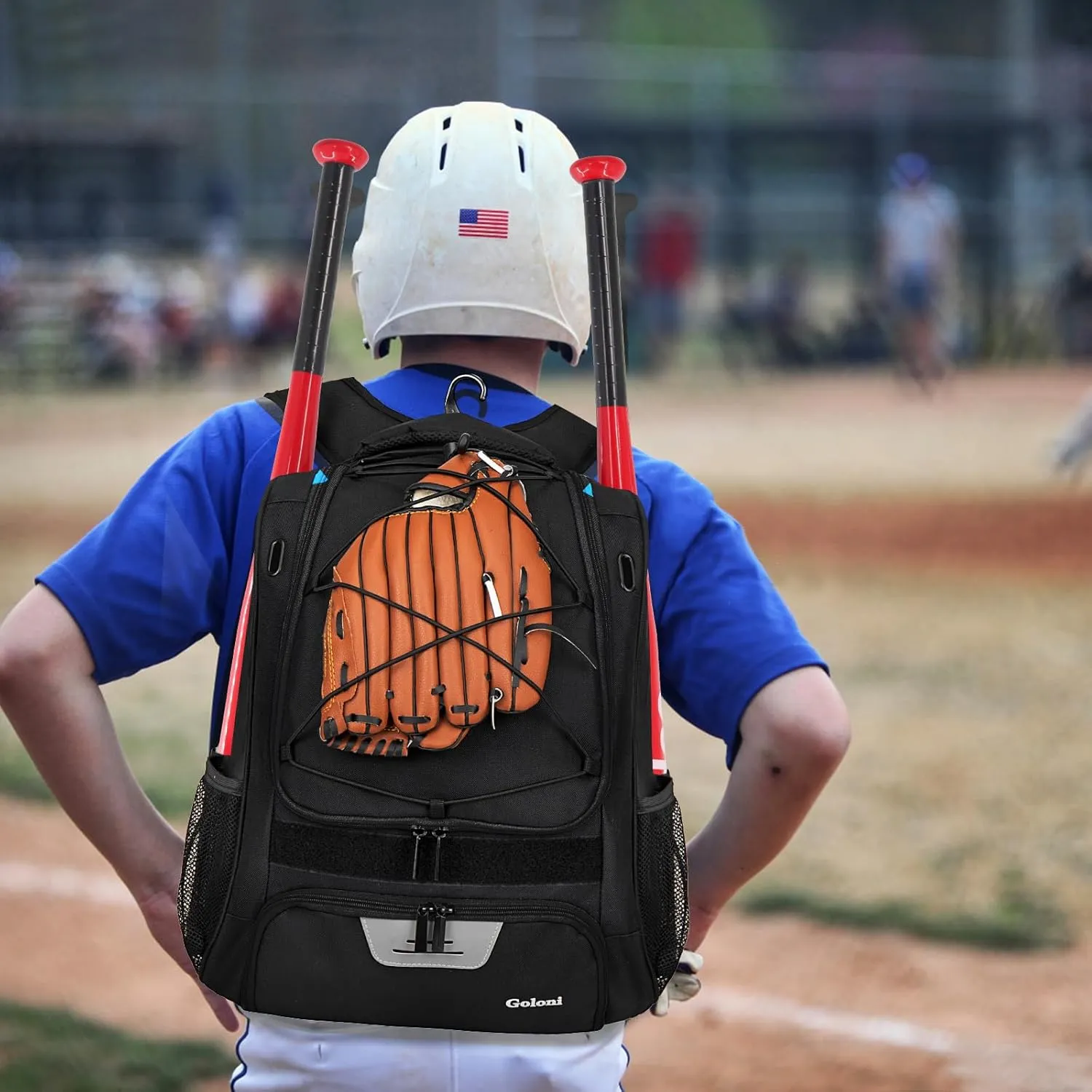 Goloni Baseball Bag,Backpack for Baseball, T-Ball & Softball Equipment & Gear,Softball Bag with Shoe Compartment,Fence Hook