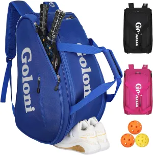Goloni Pickleball Bag Padel Racket Backpack Large Capacity for Men Women Separate Waterproof Shoes Compartment Pickleball Accessories - Include Fence Hook & Thermal Insulated Pockets