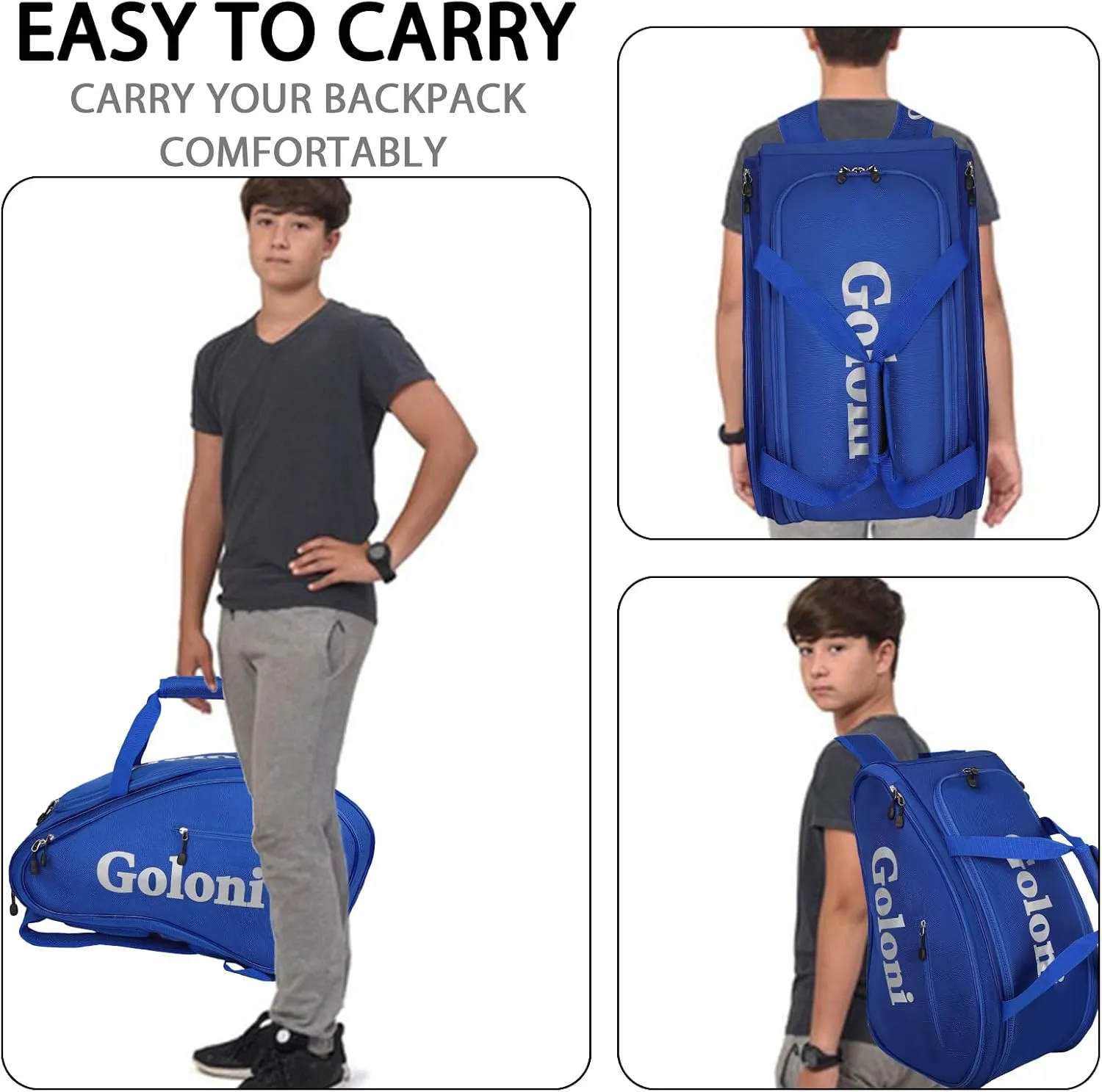 Goloni Pickleball Bag Padel Racket Backpack Large Capacity for Men Women Separate Waterproof Shoes Compartment Pickleball Accessories - Include Fence Hook & Thermal Insulated Pockets