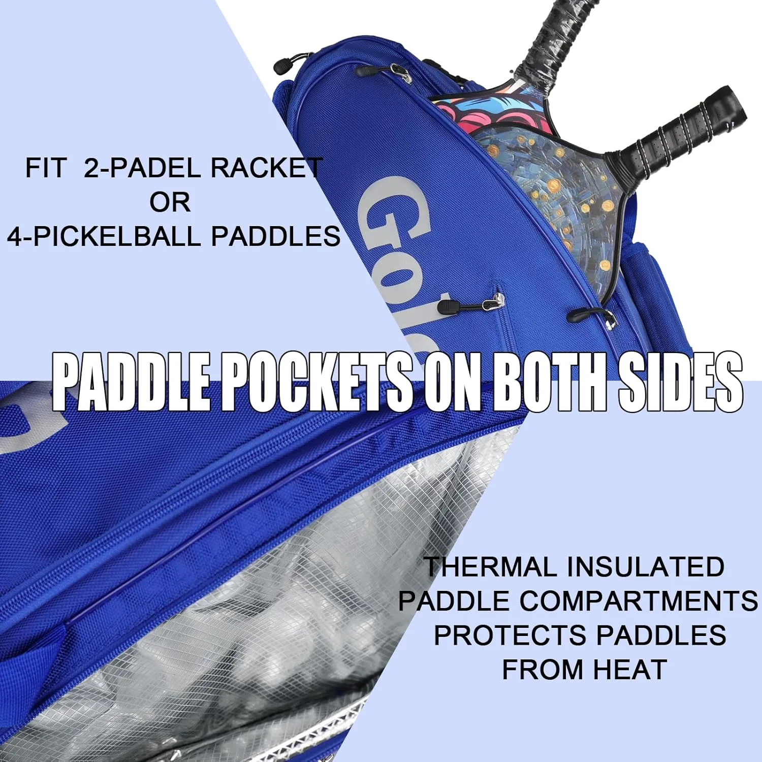 Goloni Pickleball Bag Padel Racket Backpack Large Capacity for Men Women Separate Waterproof Shoes Compartment Pickleball Accessories - Include Fence Hook & Thermal Insulated Pockets