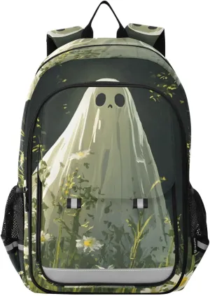 Grassland Halloween Field Large Backpack for Men Women Travel Laptop Daypack Book Bag Shoulder Bag Cute Cool Funny Backpack with Reflective Strip 12.9 ×17.7 In