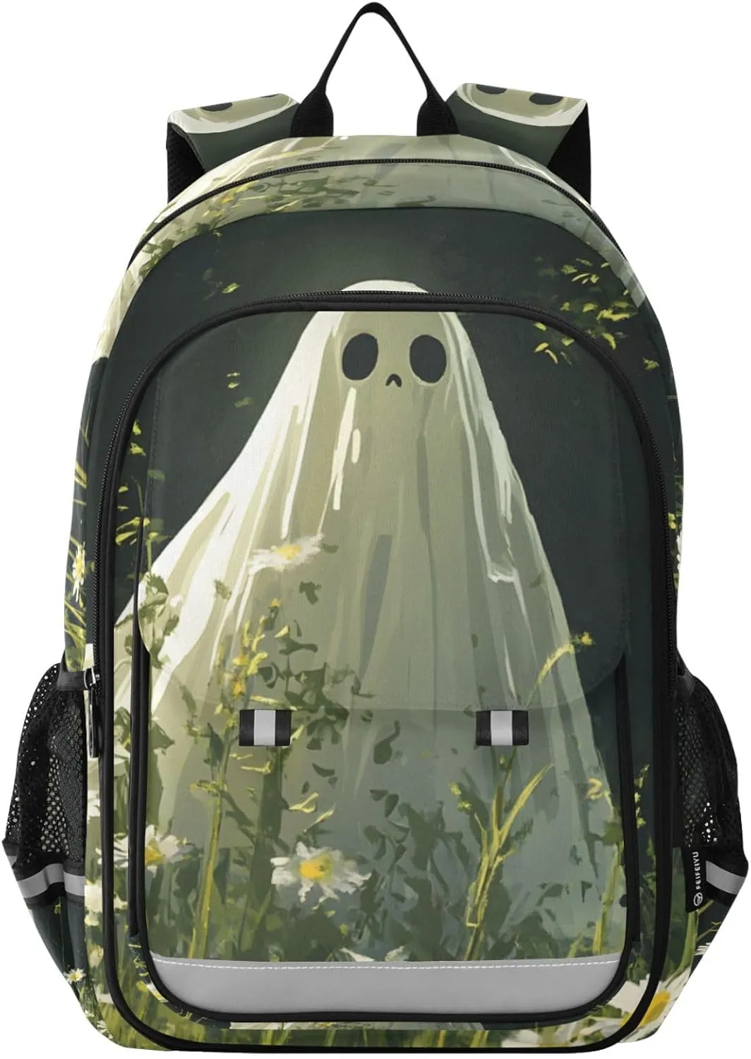 Grassland Halloween Field Large Backpack for Men Women Travel Laptop Daypack Book Bag Shoulder Bag Cute Cool Funny Backpack with Reflective Strip 12.9 ×17.7 In