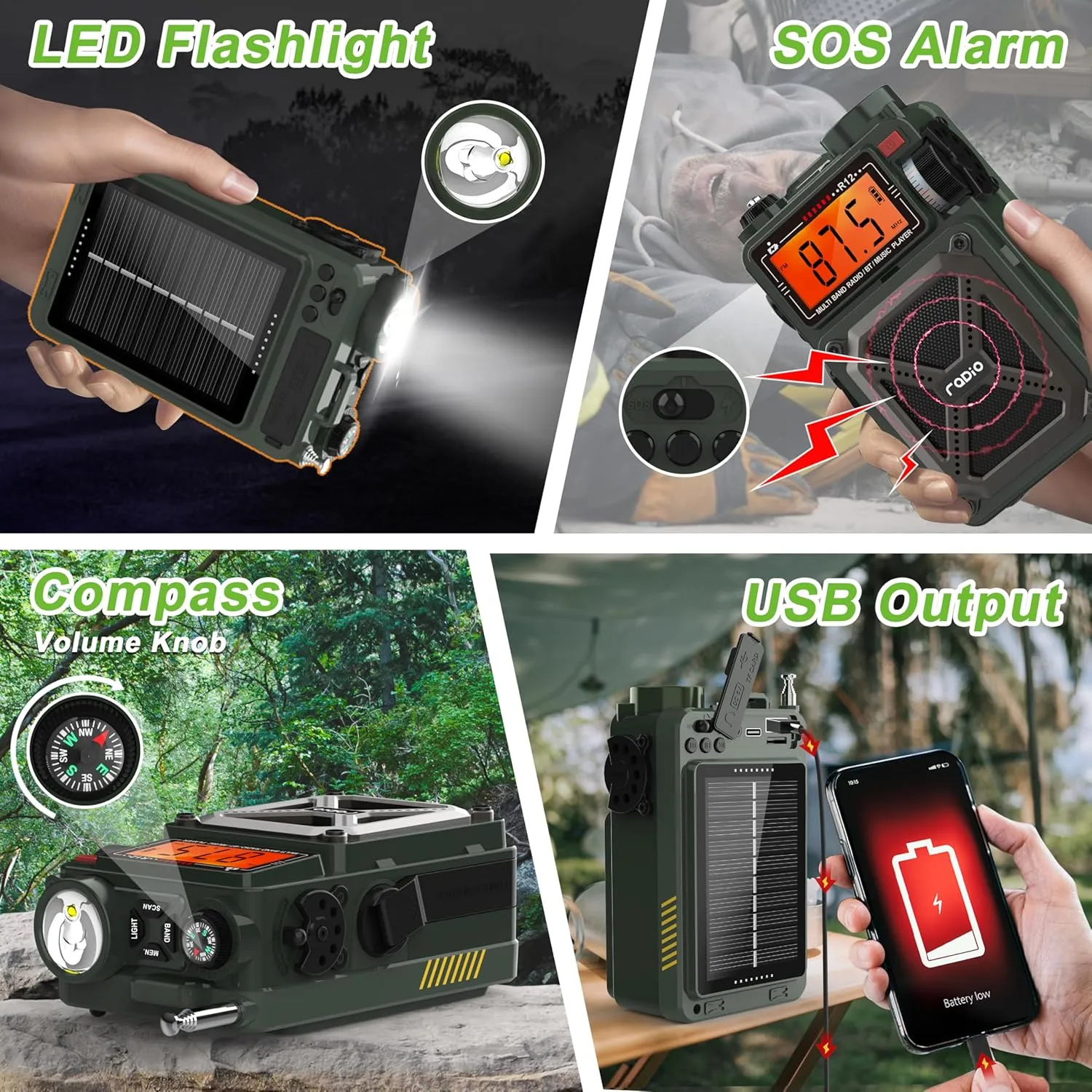 Greadio Portable Shortwave Radios with NOAA Weather Radio, 14800mWh Digital Radio AM FM with Bluetooth 5.4, Crank/Solar/USB Charging, Support USB/TF, Power Bank/SOS/Flashlight for Outdoor, Emergency