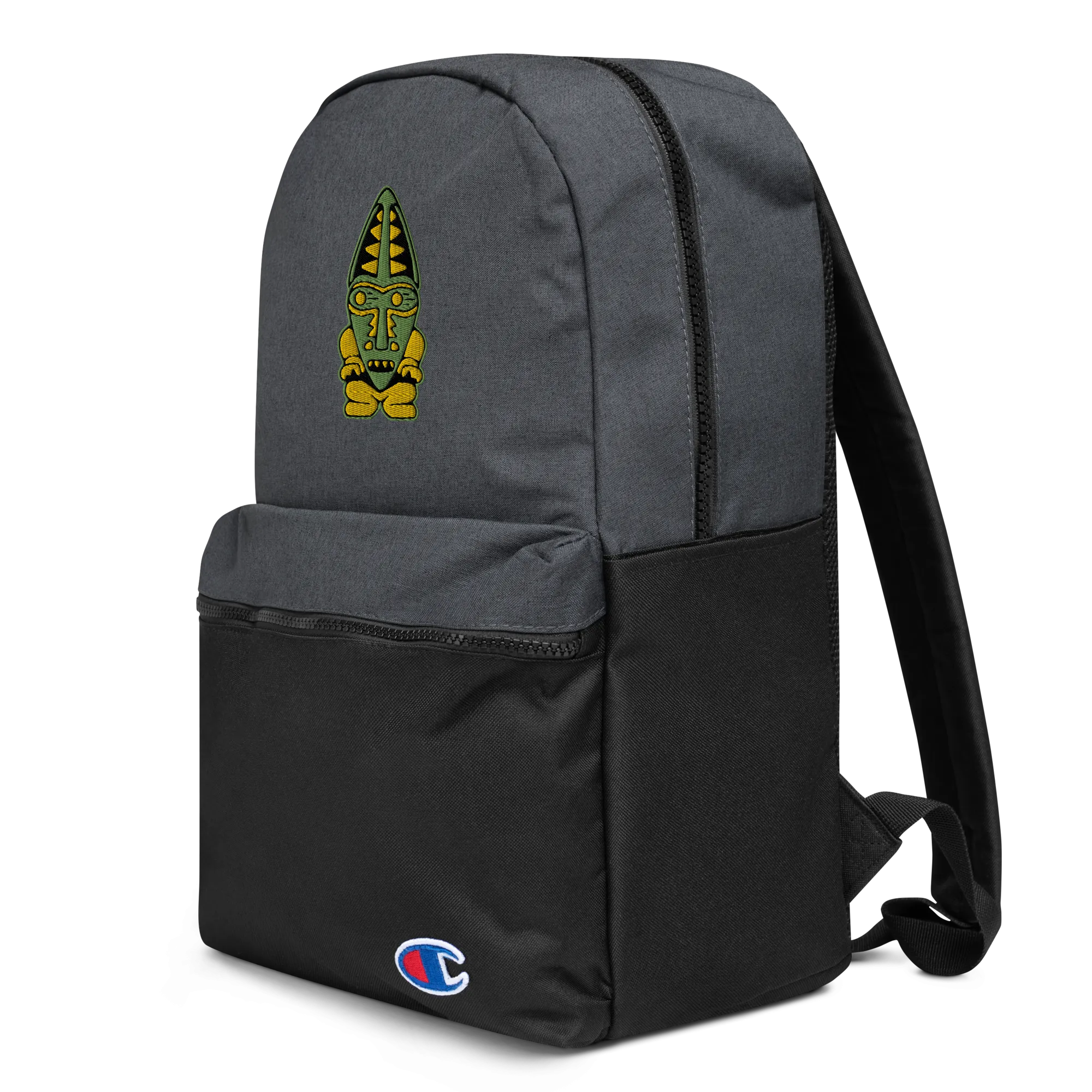 Green and Orange Tiki Embroidered Champion Backpack