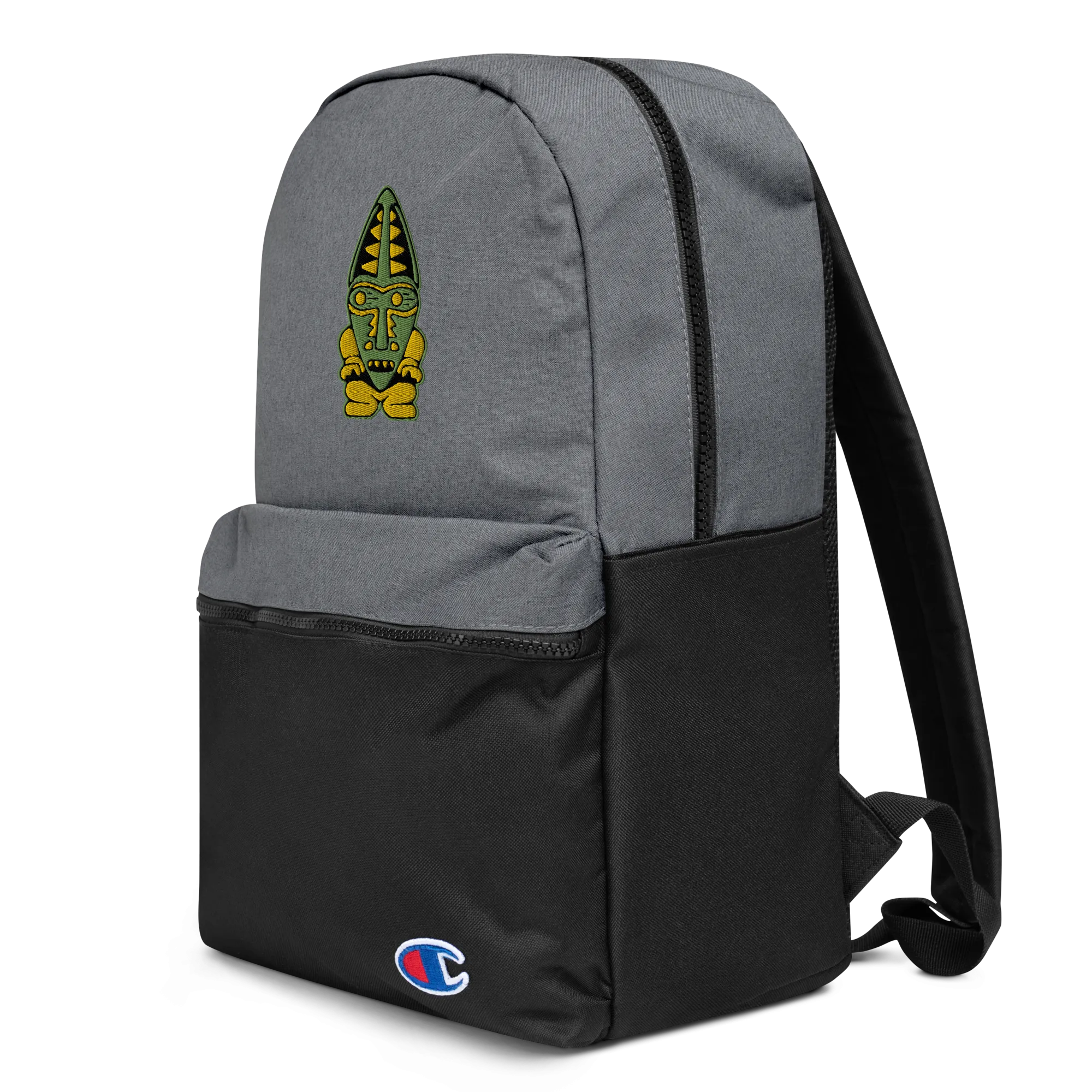 Green and Orange Tiki Embroidered Champion Backpack