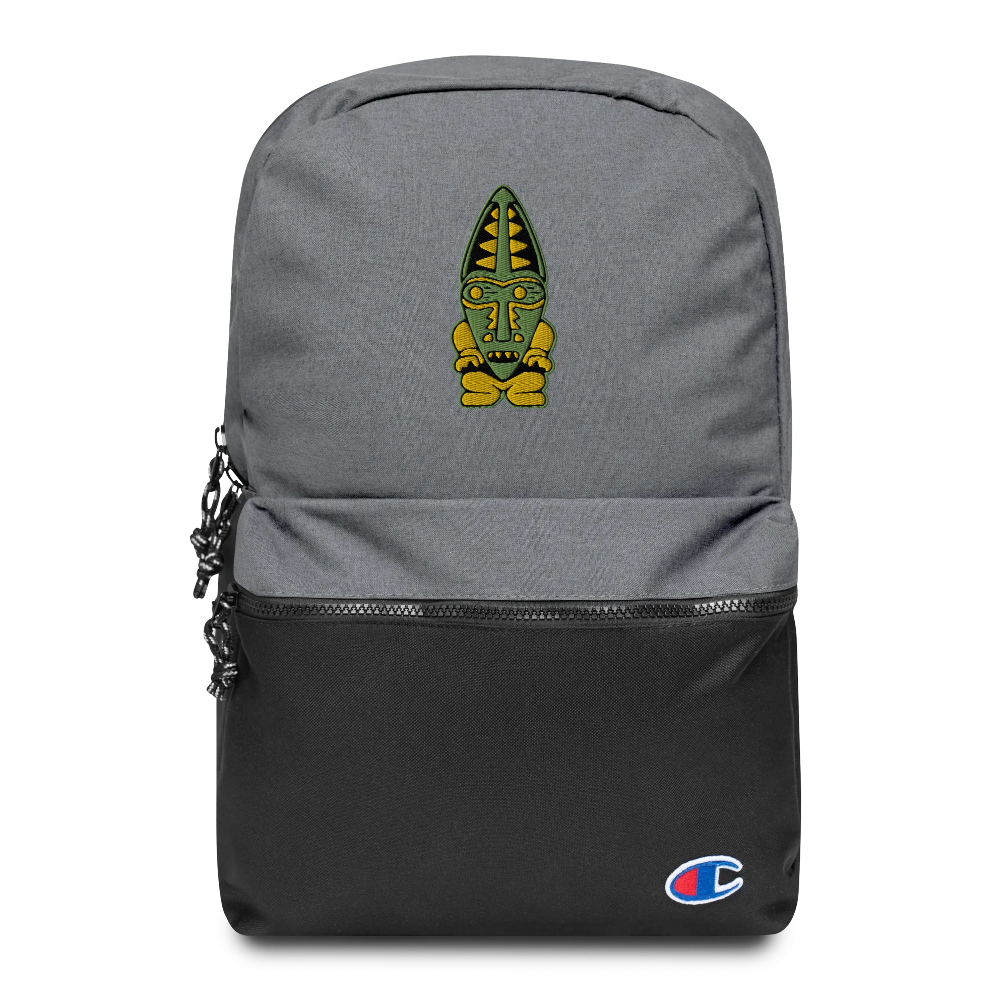 Green and Orange Tiki Embroidered Champion Backpack