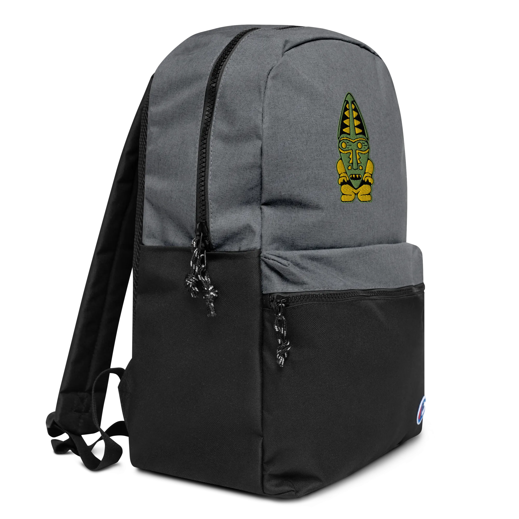 Green and Orange Tiki Embroidered Champion Backpack