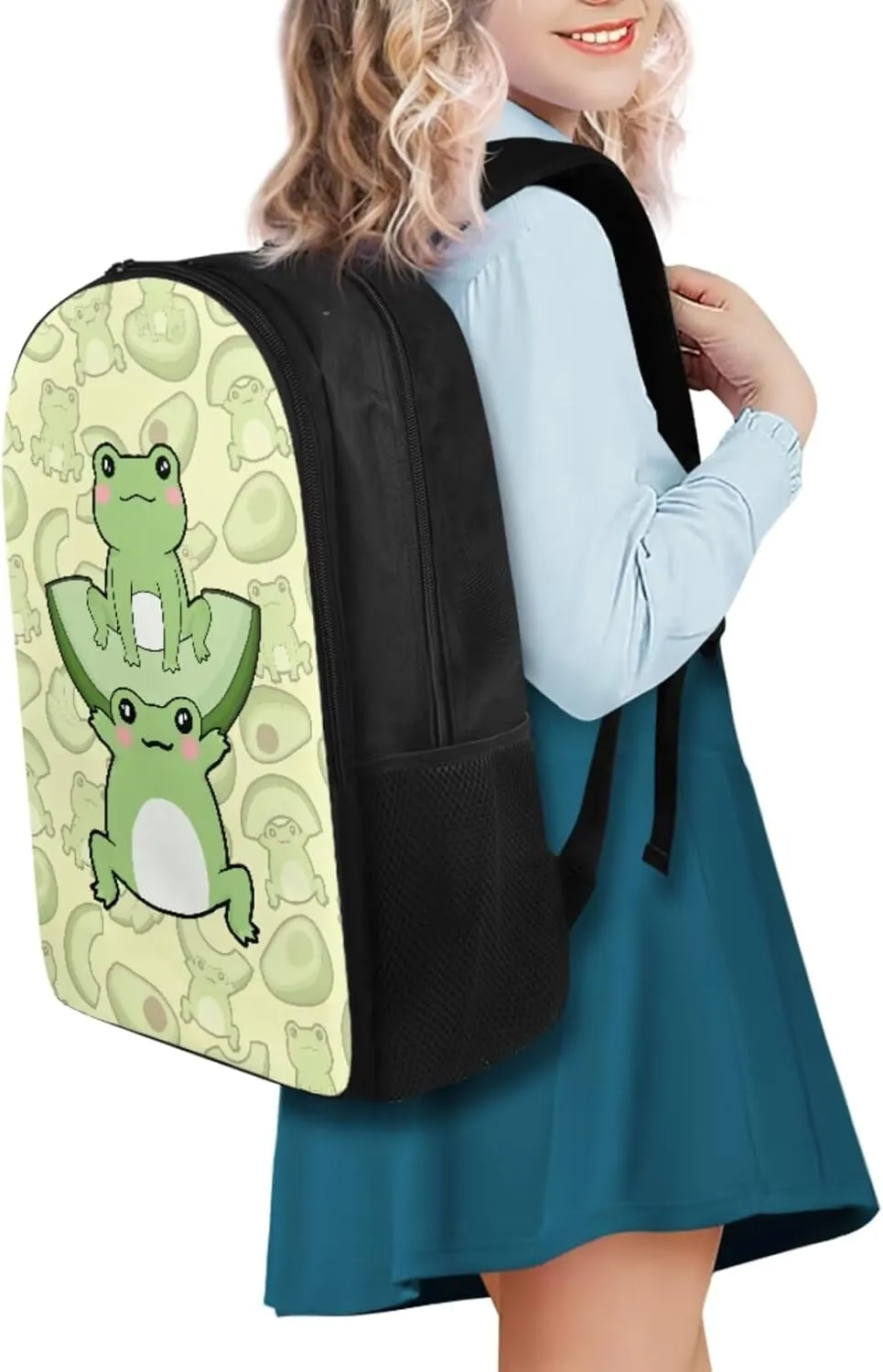 Green Frog Backpack for Girls 7Th 8Th School Bookbag with Pencil Case Rucksack for Teens Child Back To School 17 Inch Backpack 4Pcs Set Bookbag