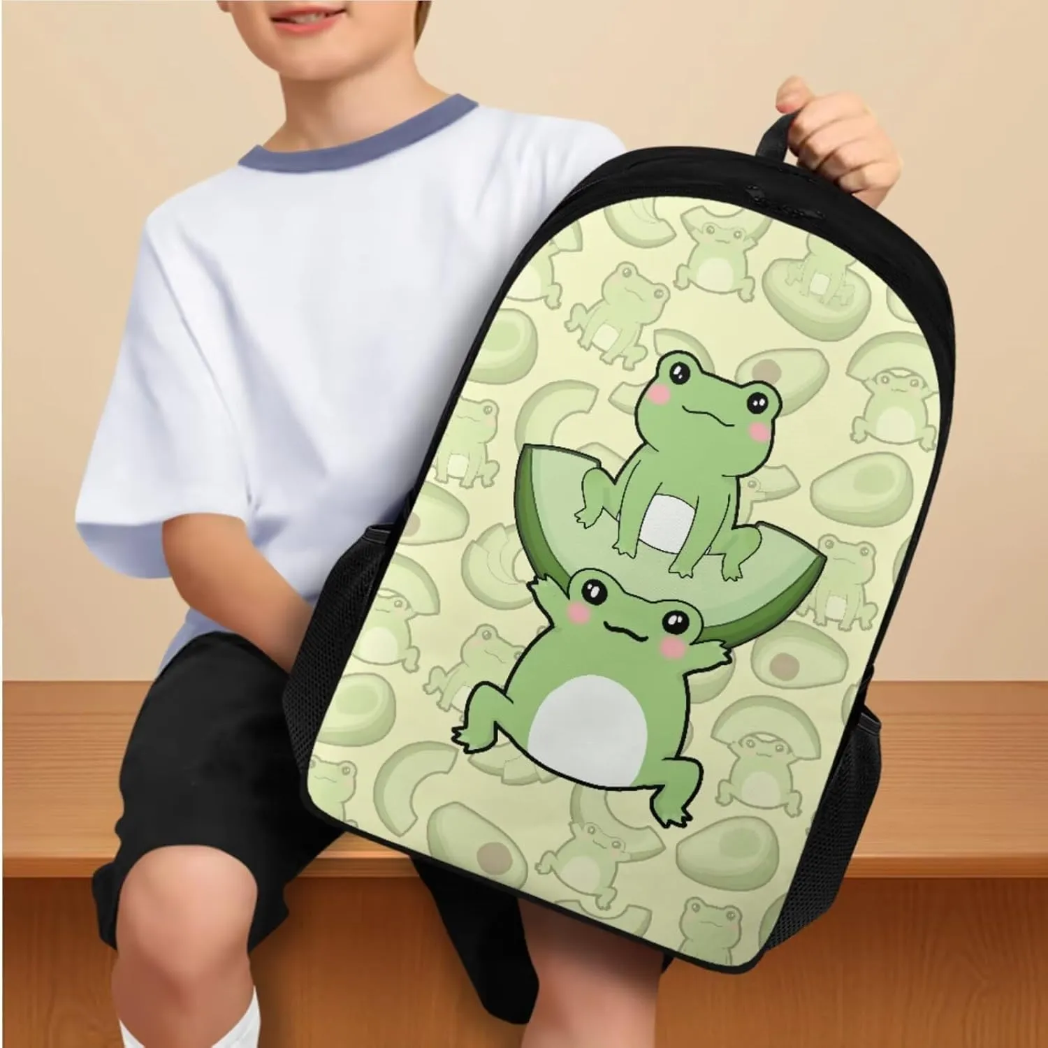 Green Frog Backpack for Girls 7Th 8Th School Bookbag with Pencil Case Rucksack for Teens Child Back To School 17 Inch Backpack 4Pcs Set Bookbag