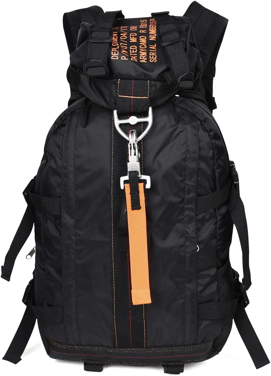 GreenCity Hiking Backpack Tactical Bag Large flight Parachute Pack Water Resistant Lightweight Rucksacks Camping Hunting Climbing Ridding Travelling，Black