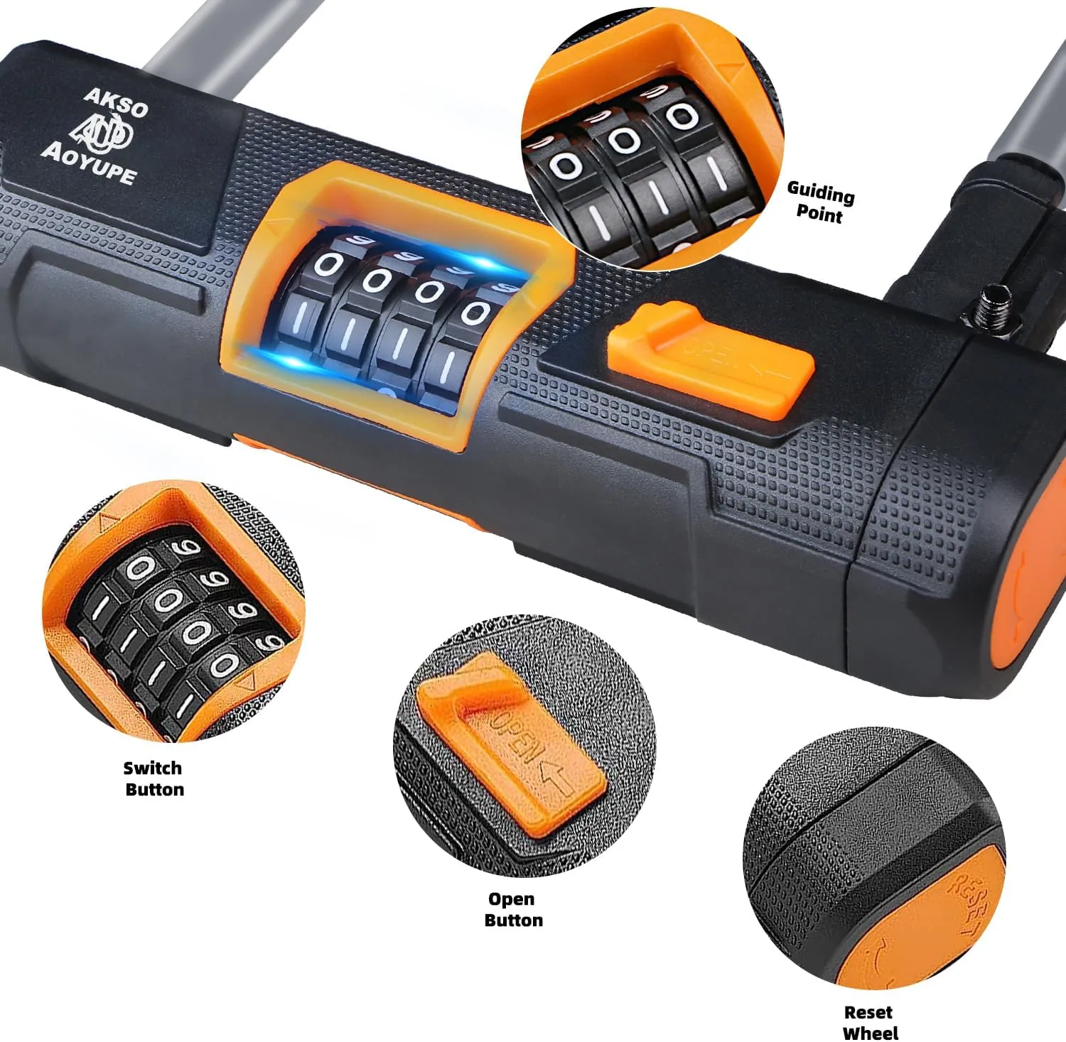 Grey Silicone 4-Digit Resettable Combination Heavy Duty Anti-Theft Locks,Keyless Lock for Outdoor,U-Lock with Sturdy Mounting Bracket，for Motorcycle, Ebikes,（1 Set）
