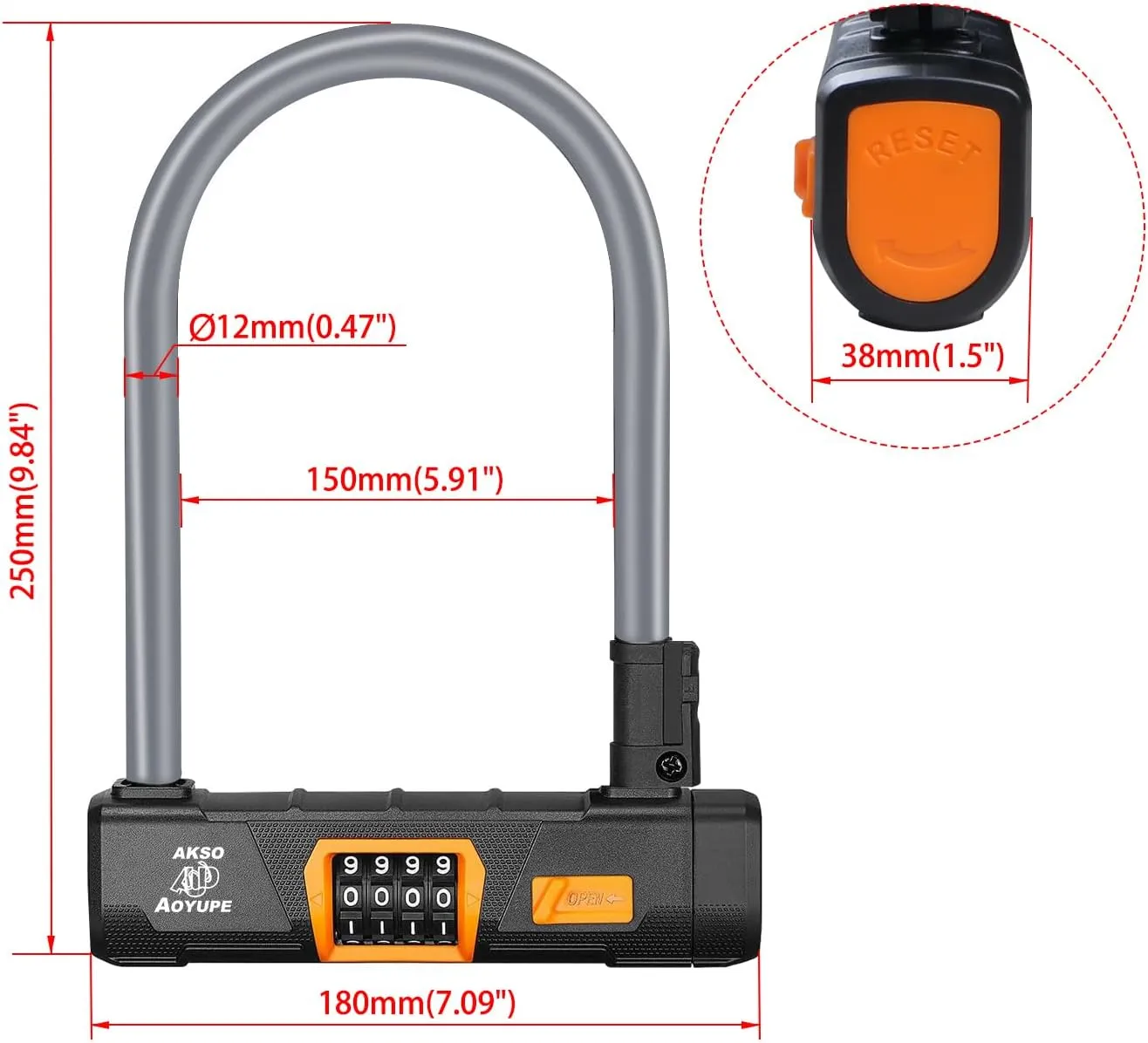 Grey Silicone 4-Digit Resettable Combination Heavy Duty Anti-Theft Locks,Keyless Lock for Outdoor,U-Lock with Sturdy Mounting Bracket，for Motorcycle, Ebikes,（1 Set）