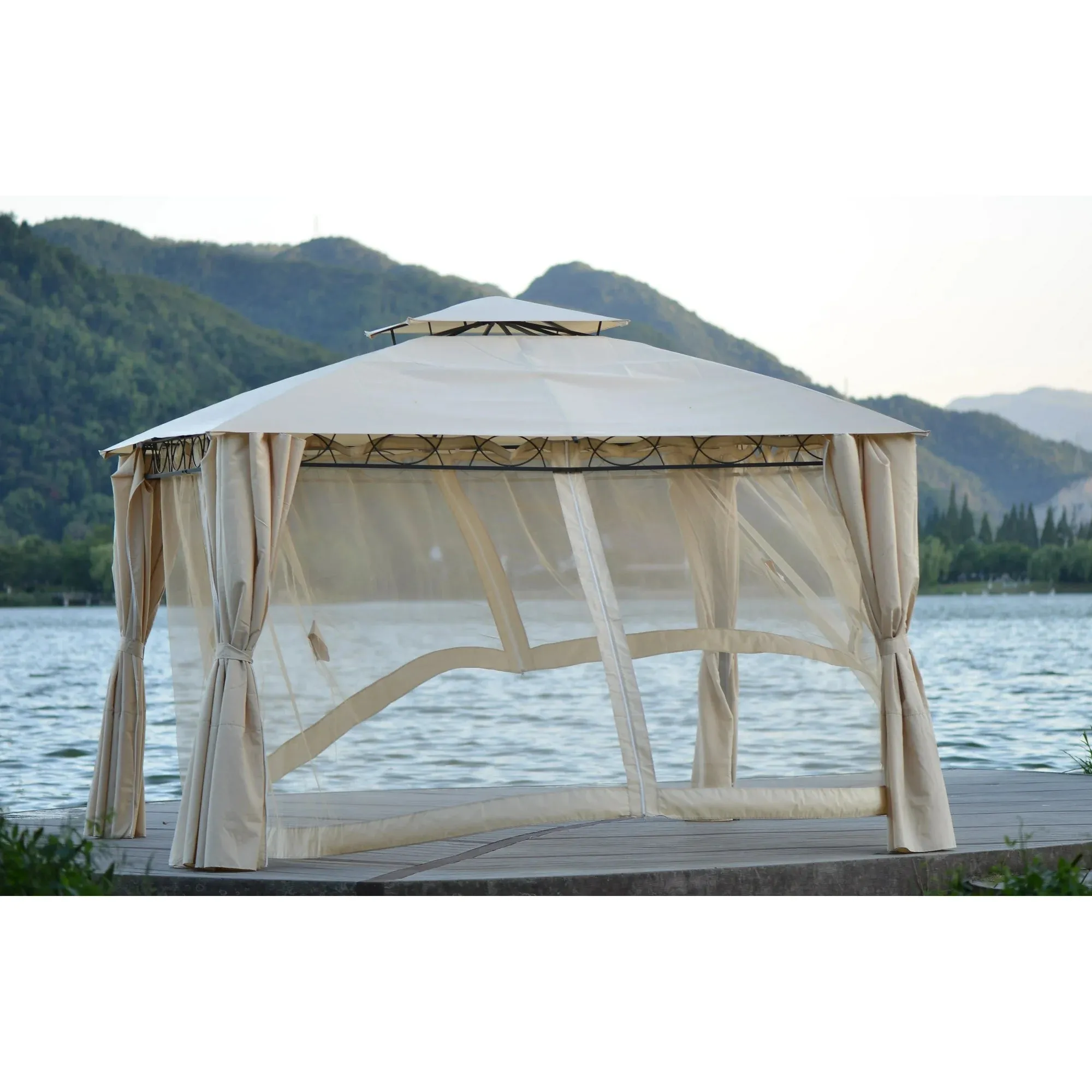 Grill Gazebo Party Canopy Tent, SEGMAT BBQ Garden Canopy with 4 Zippered Mesh Curtains and Double Layer Top, Water and UV-Resistant Polyester Party Activities Center Canopy for 5-6 Person, S9651