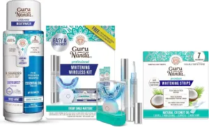 GuruNanda Pro Glow Bundle – Professional LED Kit & Whitening Wonder Duo (Dual Barrel Mouthwash, 7-Day Teeth Whitening Strips) for a Brighter Smile