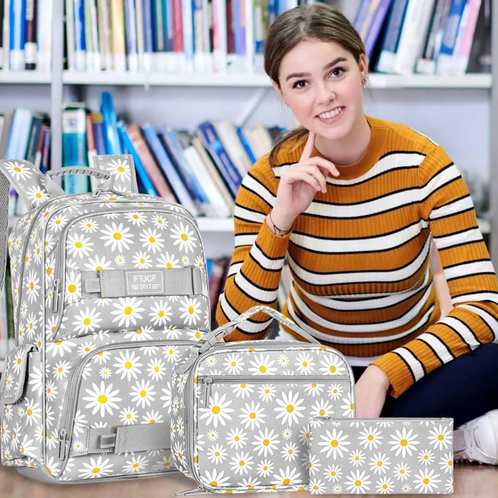 gxtvo 3PCS Girls Backpack, Water Resistant Womens School Bag With Lunch Box, 17 Inch Bookbag Set for College Teenagers.