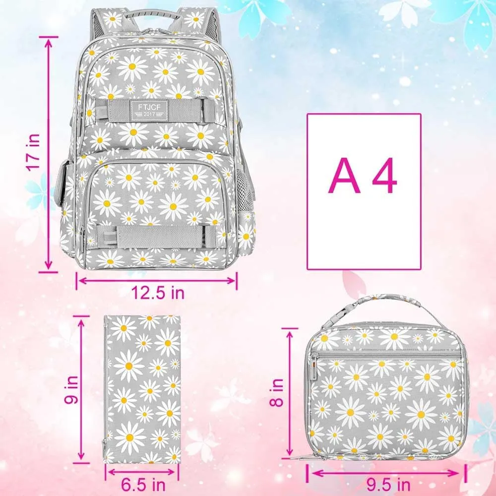 gxtvo 3PCS Girls Backpack, Water Resistant Womens School Bag With Lunch Box, 17 Inch Bookbag Set for College Teenagers.