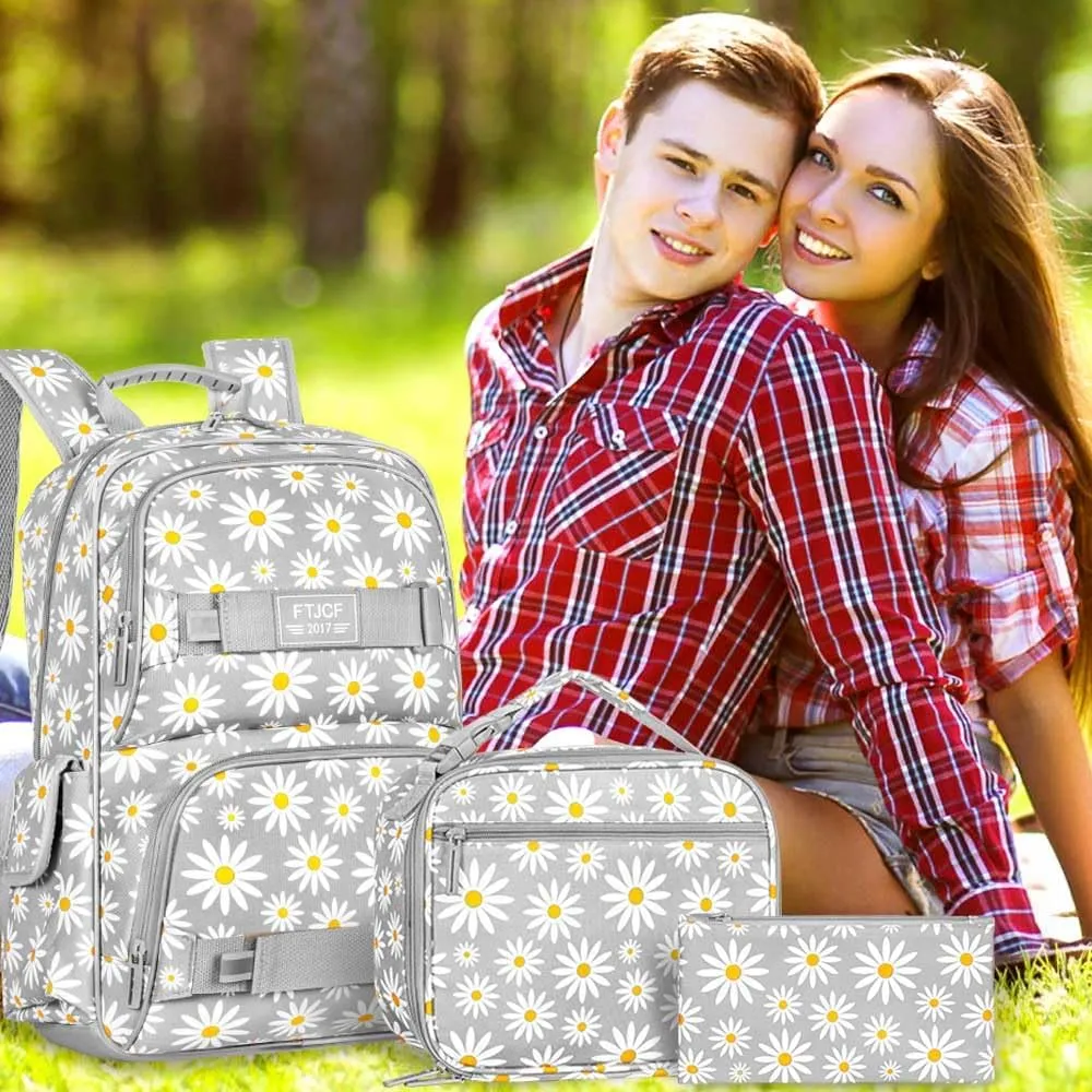 gxtvo 3PCS Girls Backpack, Water Resistant Womens School Bag With Lunch Box, 17 Inch Bookbag Set for College Teenagers.