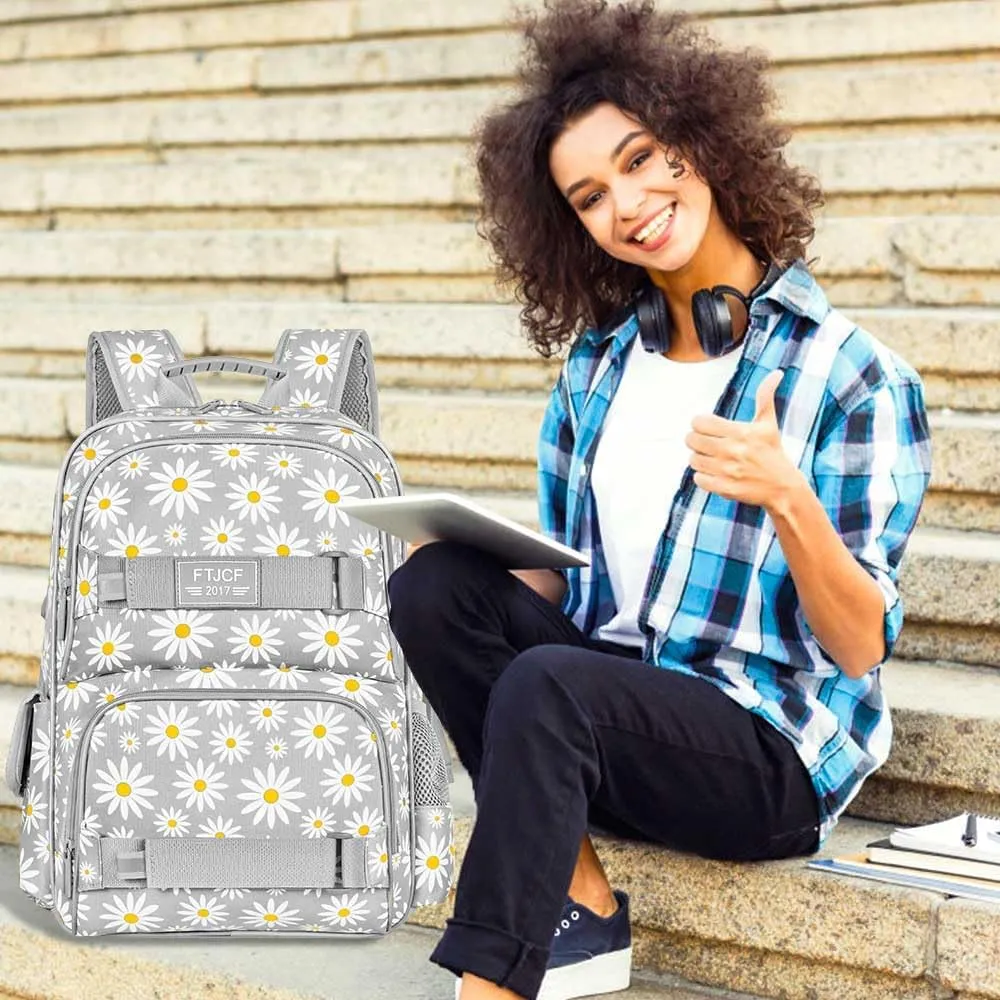 gxtvo 3PCS Girls Backpack, Water Resistant Womens School Bag With Lunch Box, 17 Inch Bookbag Set for College Teenagers.