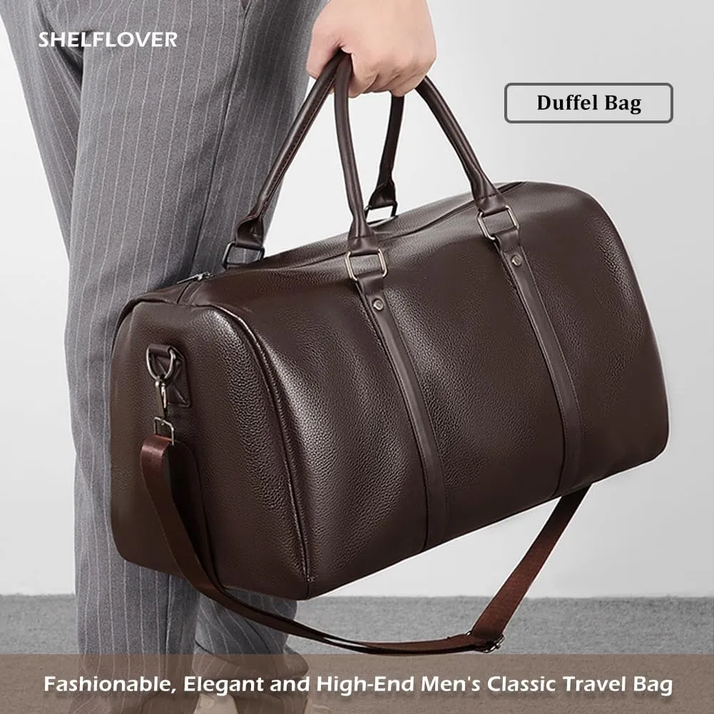 Gym Bag for Women & Men, Travel Duffel Bag Water Resistant Carry On Weekender Backpack for Airplane, 35L Classic Design, Brown