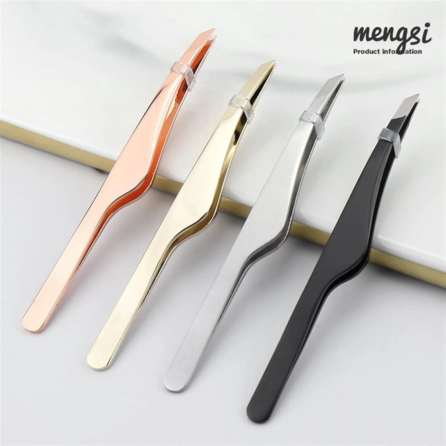 Hair Removal Tweezers Professional Slanted Stainless Steel Hair Removal Clip Eyebrow Face Hair Remover Tweezers Eyebrow Plucking Makeup Tools(Black)