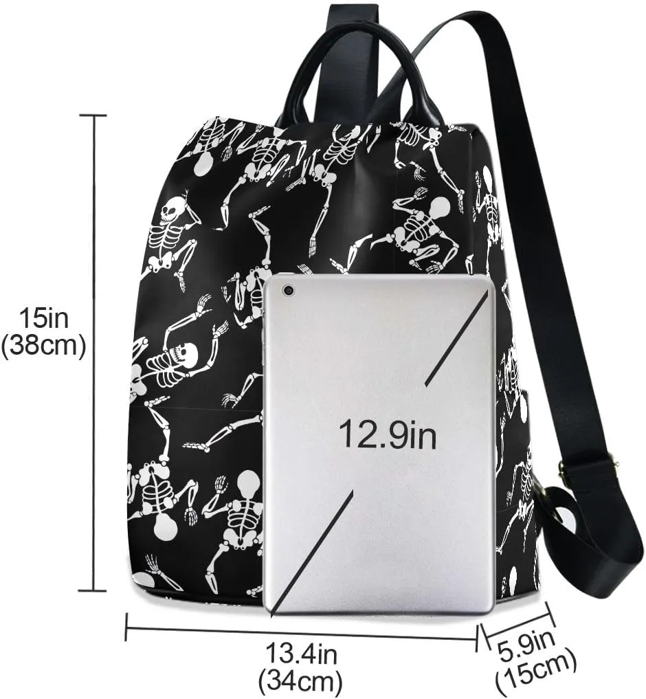 Halloween Dancing Skeletons Black Fashion Backpack Purse for Women Back Zipper Pocket Design