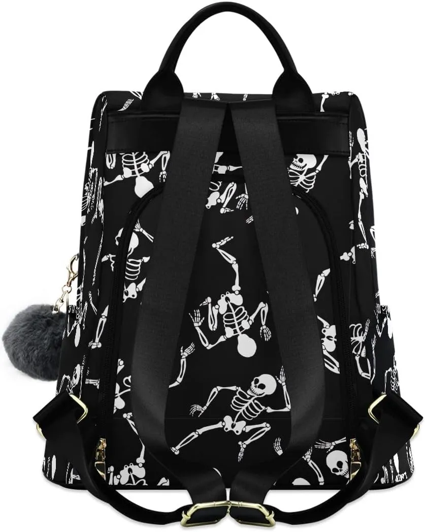 Halloween Dancing Skeletons Black Fashion Backpack Purse for Women Back Zipper Pocket Design