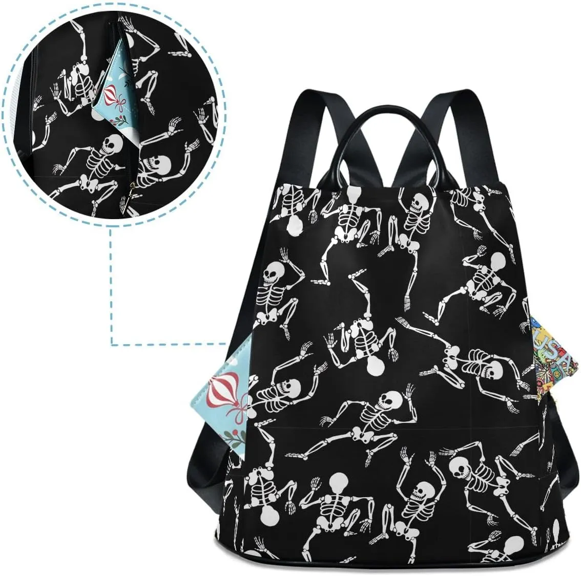 Halloween Dancing Skeletons Black Fashion Backpack Purse for Women Back Zipper Pocket Design